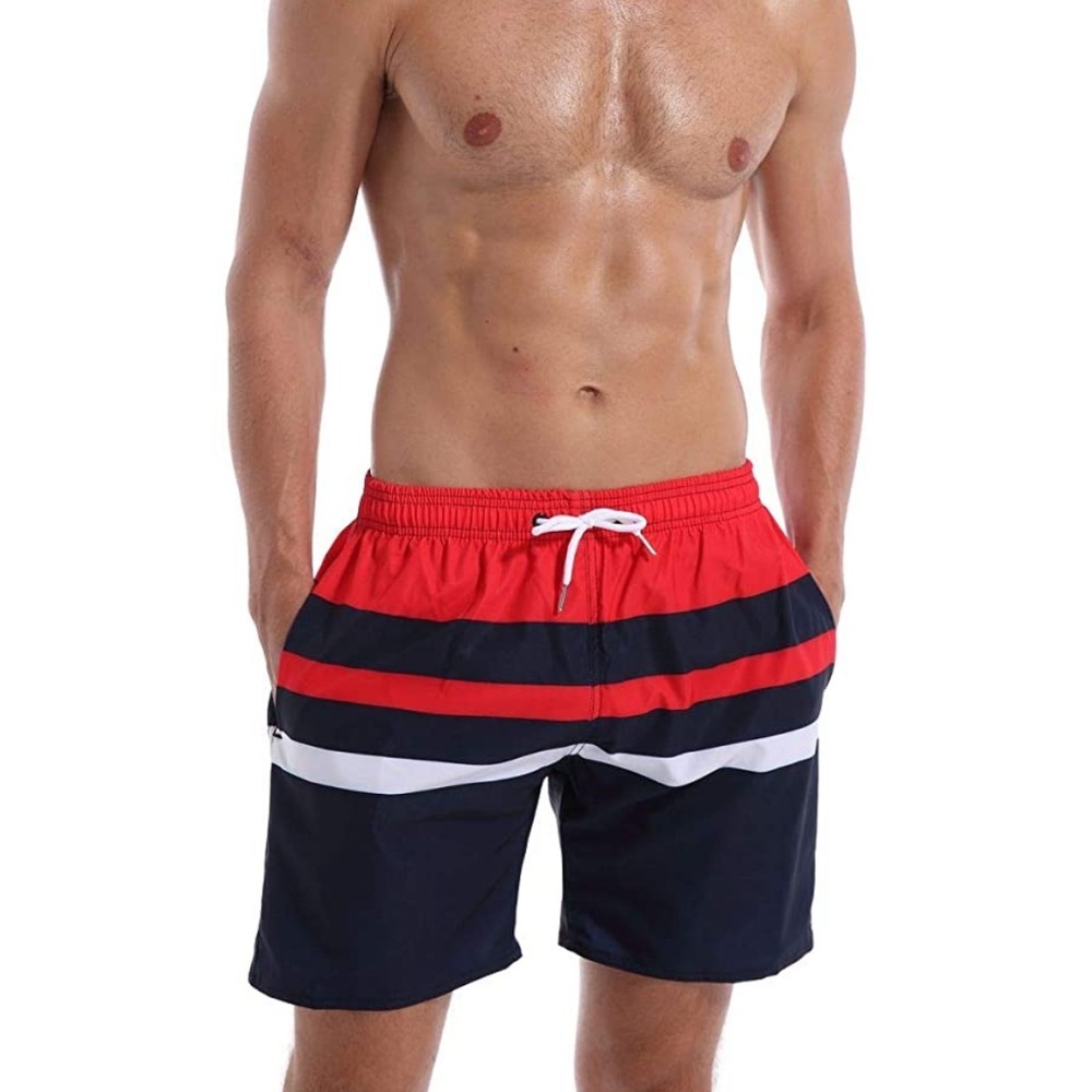 Mens Red  Navy Swim Trunk Shorts